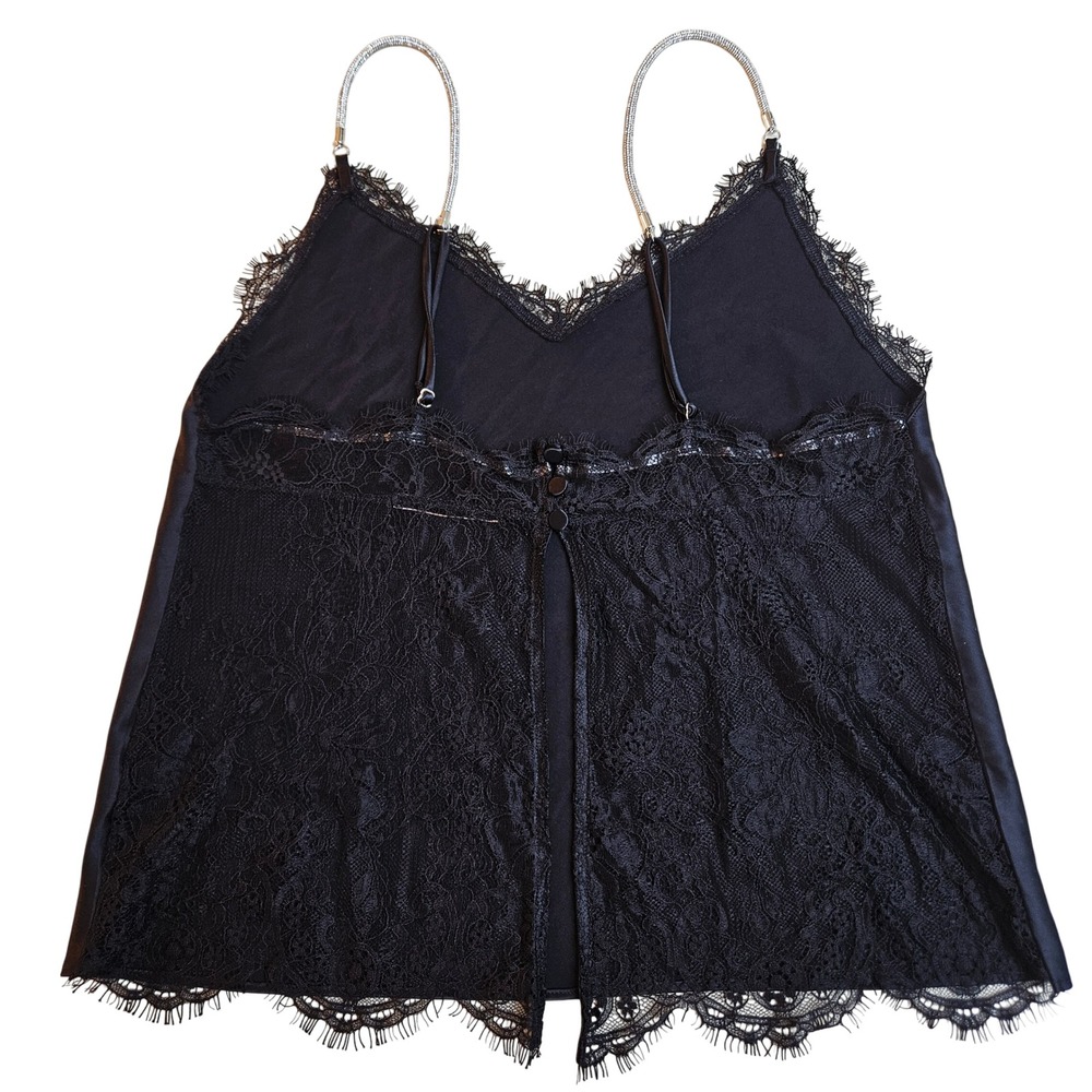 Victorias Secret Black Satin Lace Camisole Top Rhinestone Straps XS-S Whimsigoth